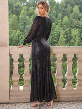 Sequin V-Neck Lantern Sleeve Maxi Dress OutfitFlow